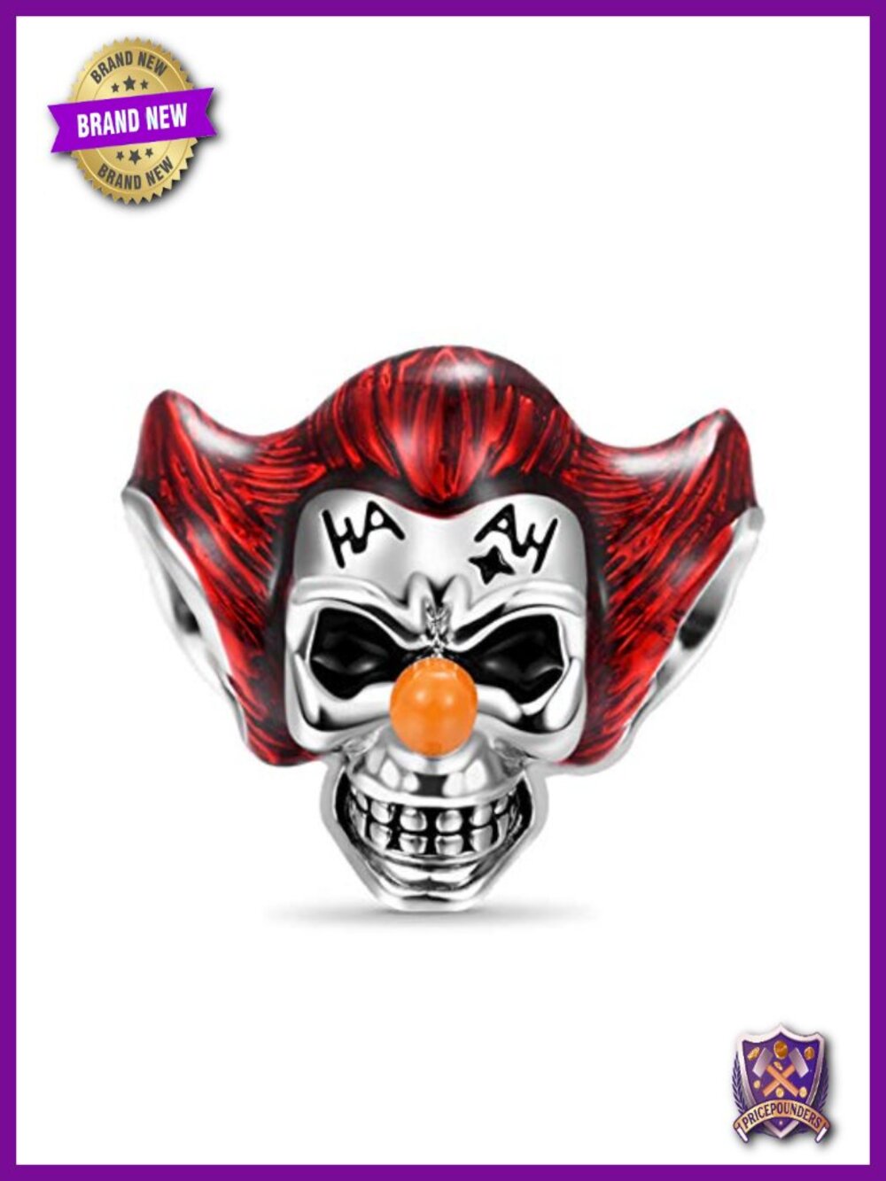 Sterling Silver Clown Skull Charm Bead Fit Bracelet Necklace Jewelry Gift